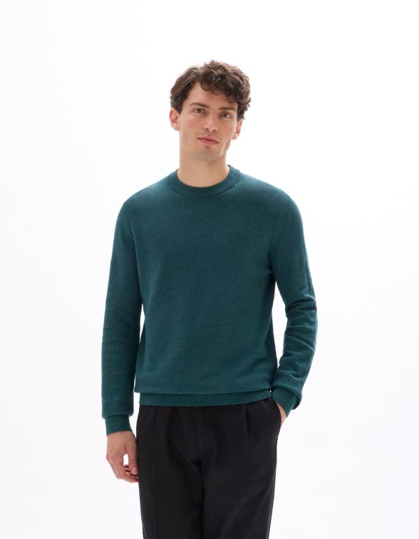 Pull col rond 100% coton piqué - vert foncé