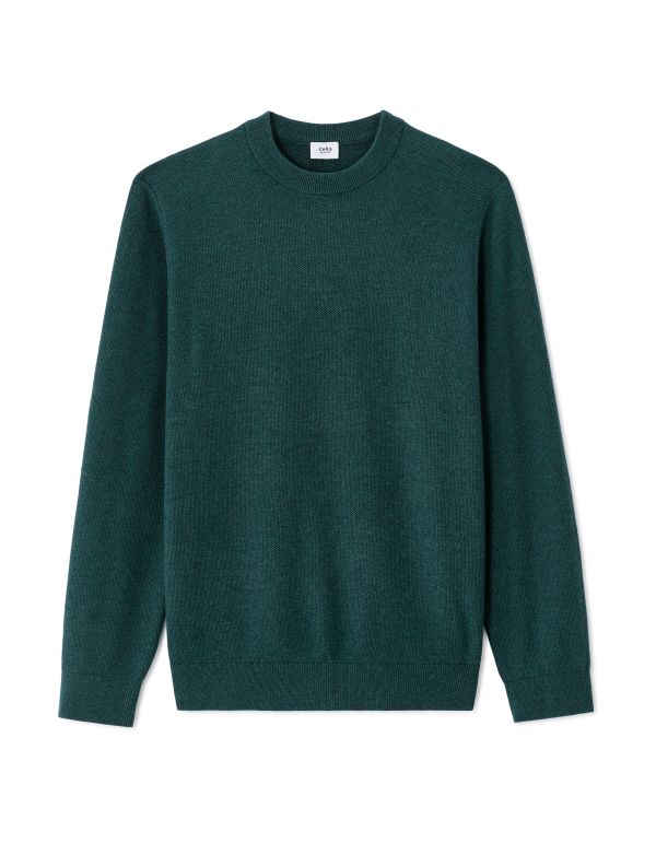 Pull col rond 100% coton piqué - vert foncé