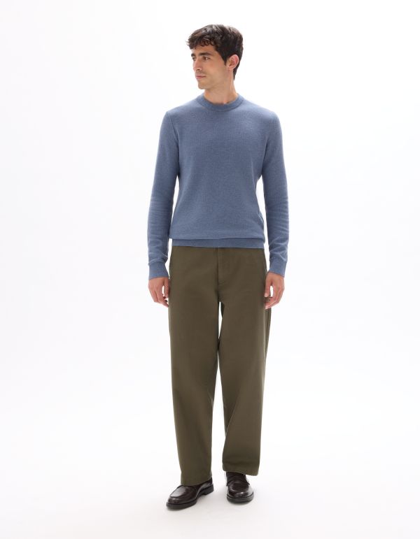 Pull col rond 100% coton piqué - bleu moyen