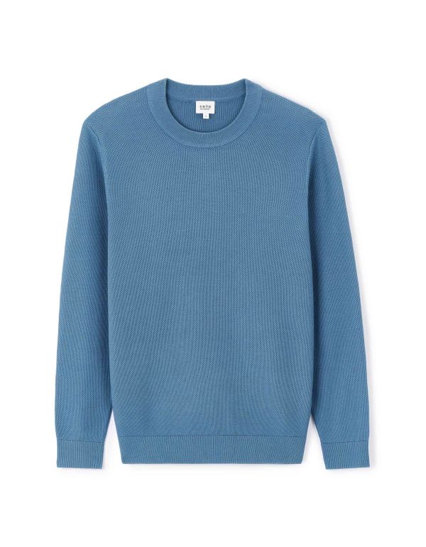 Pull col rond 100% coton - bleu
