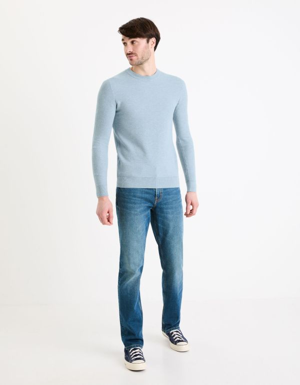 Pull col rond 100% coton - bleu