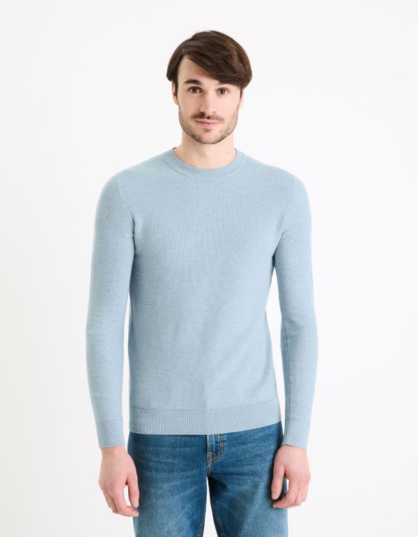 Pull col rond 100% coton - bleu