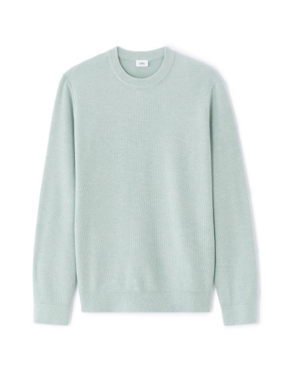 Pull col rond 100% coton piqué - bleu vert