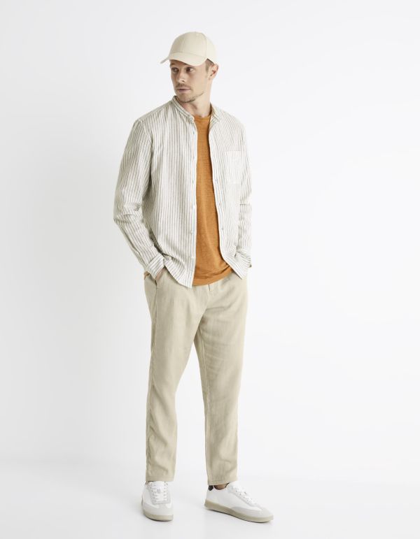 Chemise col mao en lin et coton