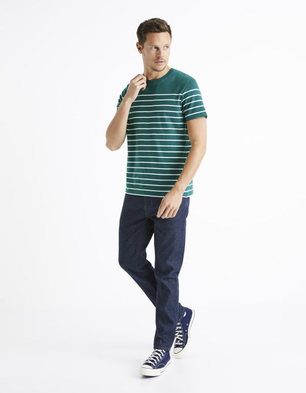 T-shirt col rond marinière 100% coton - vert