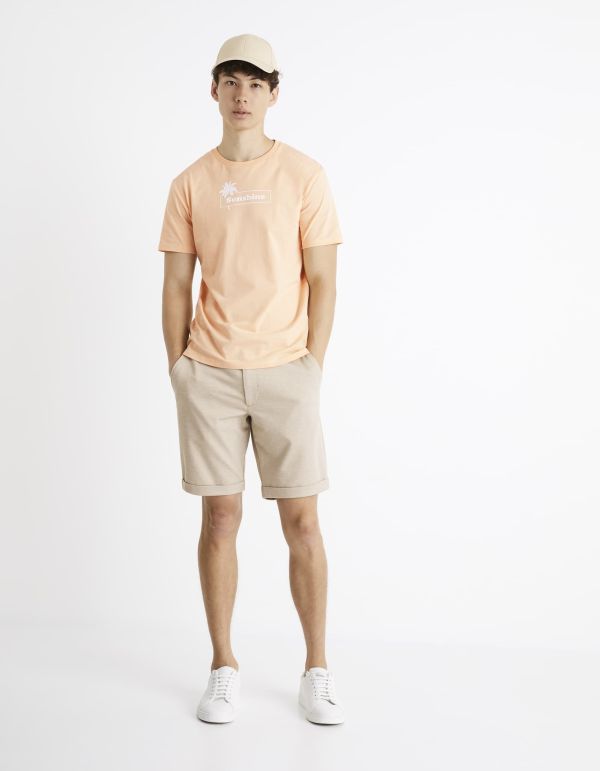 T-shirt col rond 100% coton - pêche