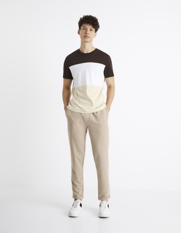 T-shirt col rond color block - marron