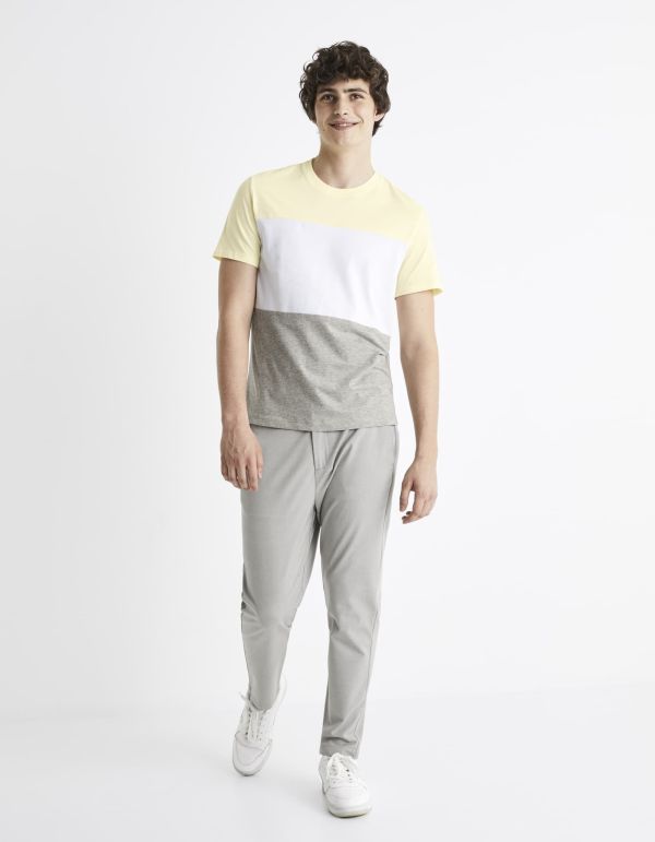 T-shirt col rond color block - jaune