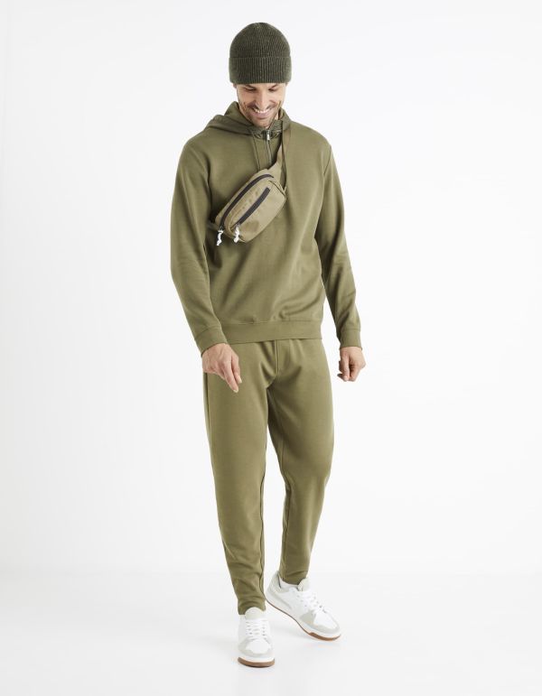 Sweat à capuche bi matière - kaki