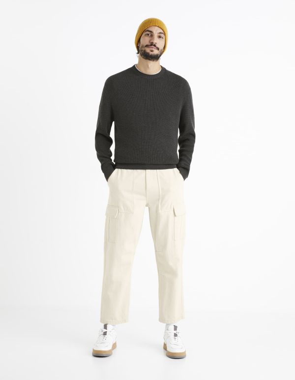 Pull col rond coton mélangé - gris