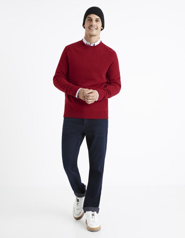 Pull col rond 100% lambswool - rouge