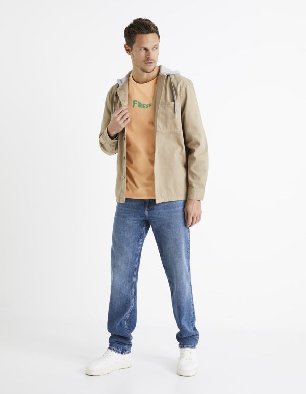 Surchemise à capuche en jean - beige