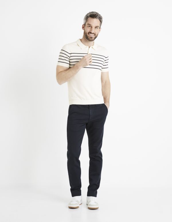 Polo maille rayé 100% coton - écru