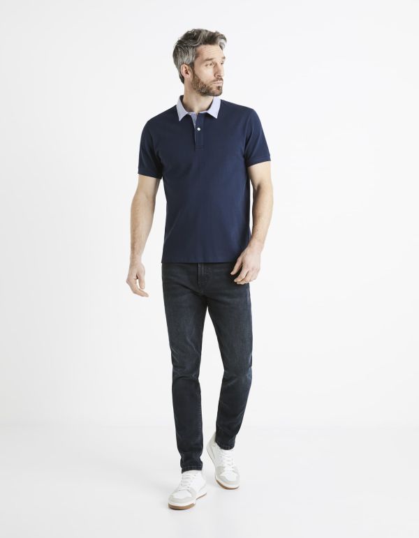 Polo piqué col chemise 100% coton - marine