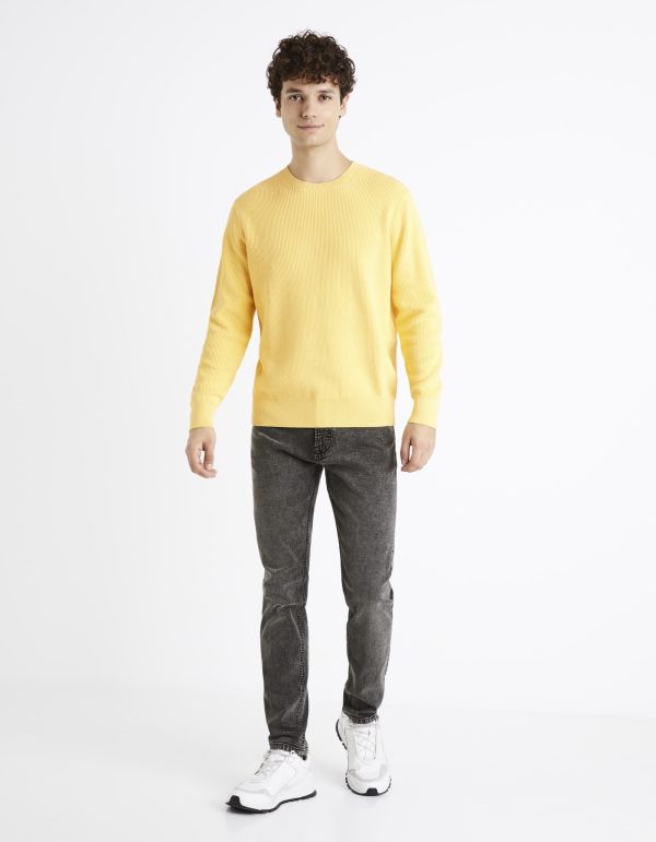 pull col rond 100% coton - jaune