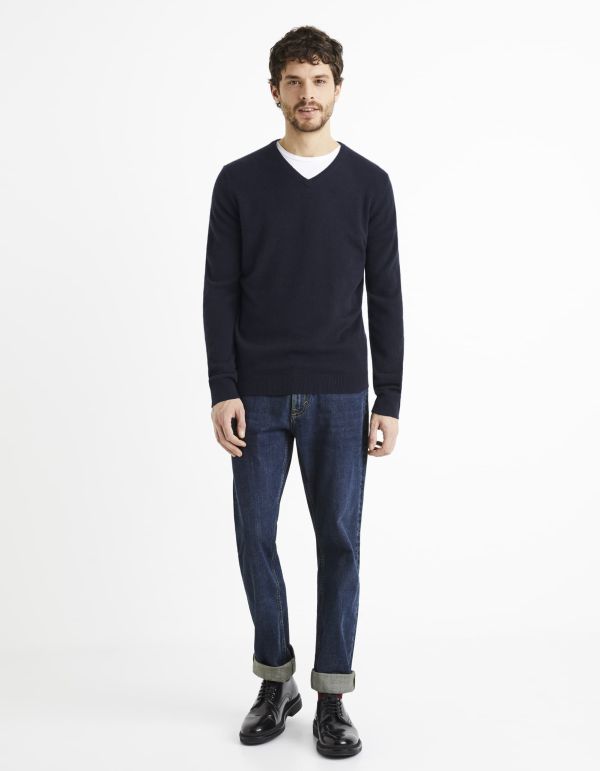 Pull col v 100% cachemire - encre foncée