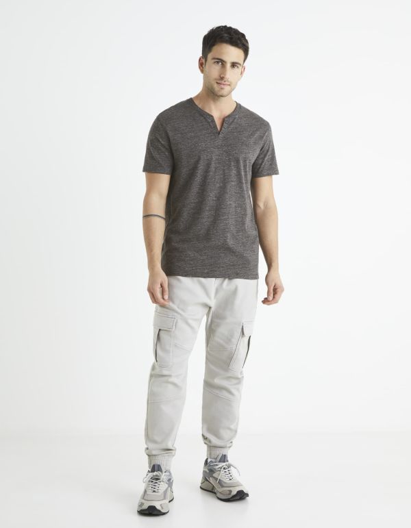 T-shirt col tunisien 100% coton