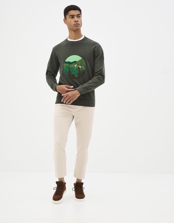 Sweat col rond brodé foret