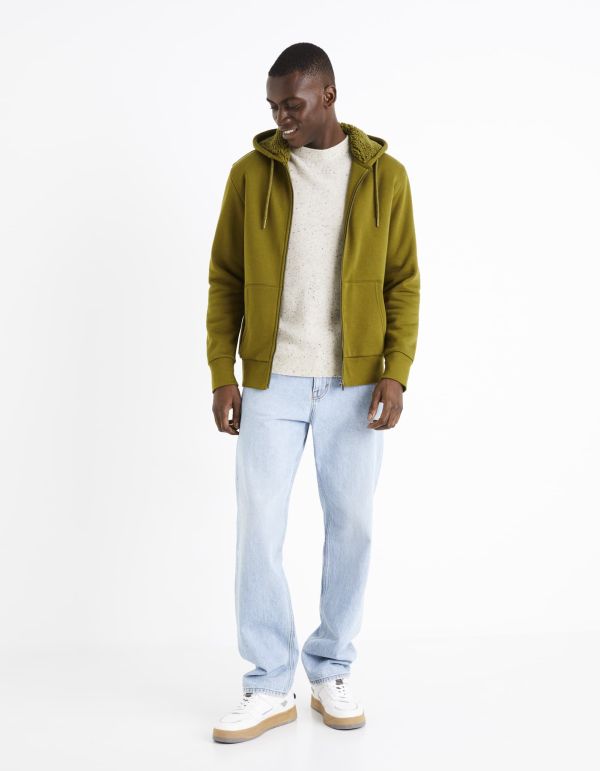 Sweat zippé en sherpa - olive - olive