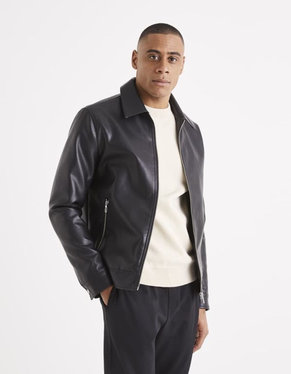 Blouson en similicuir col polo