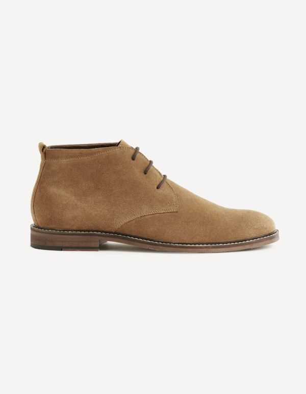 Boots en cuir façon daim - cognac