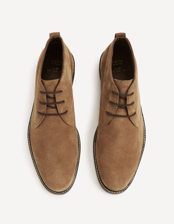 Boots en cuir façon daim - cognac