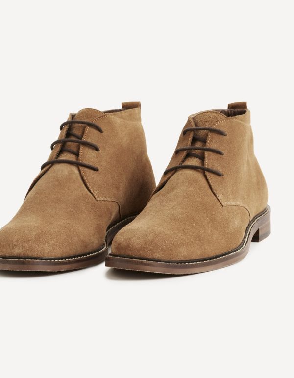 Boots en cuir façon daim - cognac