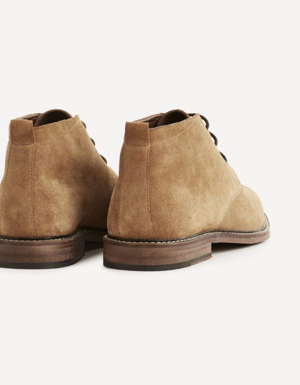 Boots en cuir façon daim - cognac