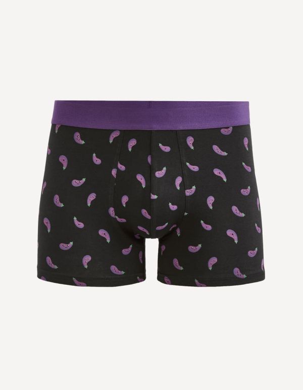 Boxer coton stretch aubergine - noir