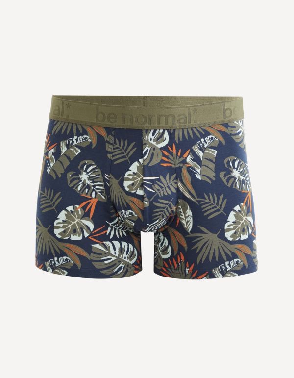 Boxer en coton stretch feuillage - marine