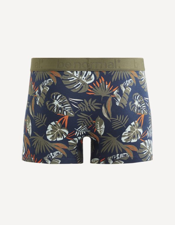 Boxer en coton stretch feuillage - marine