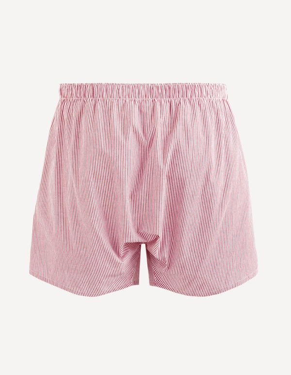 Caleçon popeline 100% coton rayé - rouge