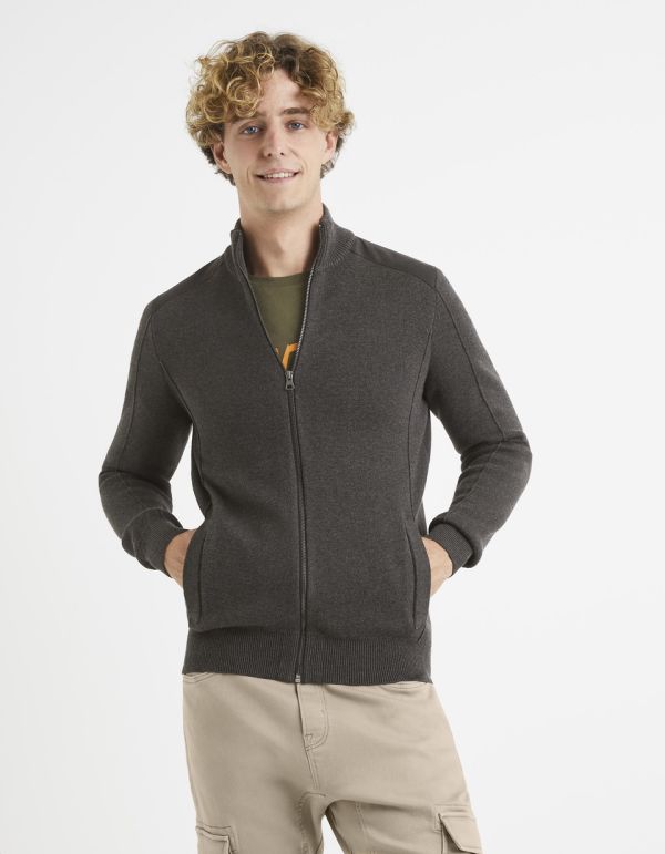 Cardigan col montant zippé 100% coton