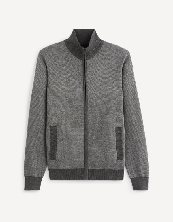 Cardigan zippé col montant coton mélangé