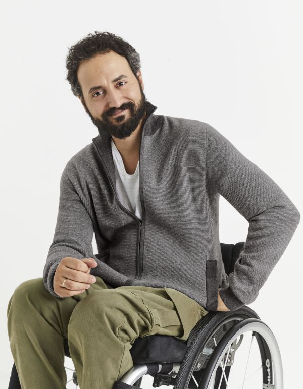 Cardigan zippé col montant coton mélangé