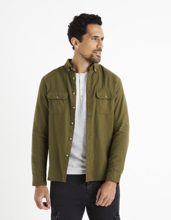 Chemise flanelle 100% coton - kaki