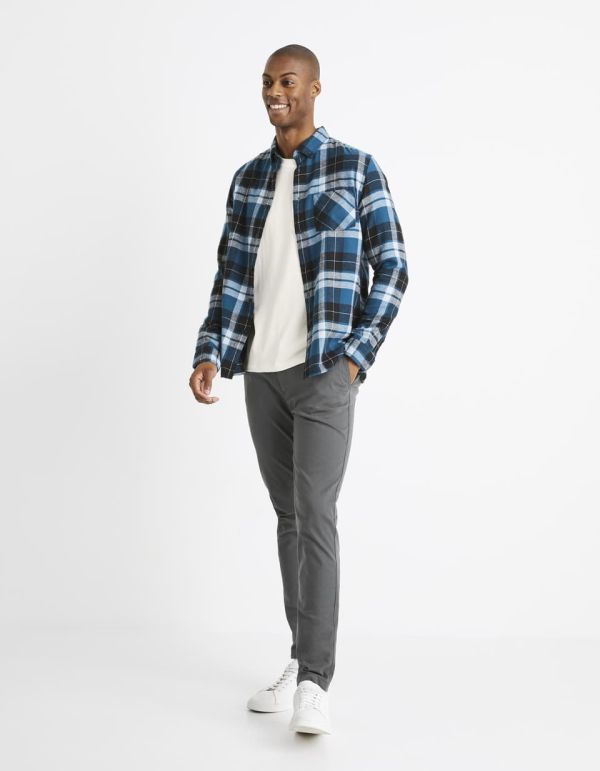 Chemise regular à carreaux 100% coton - bleu