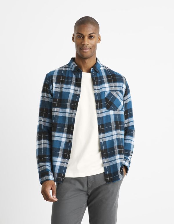 Chemise regular à carreaux 100% coton - bleu