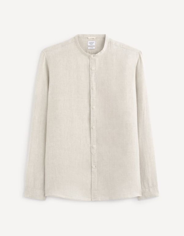 Chemise regular col mao 100% lin