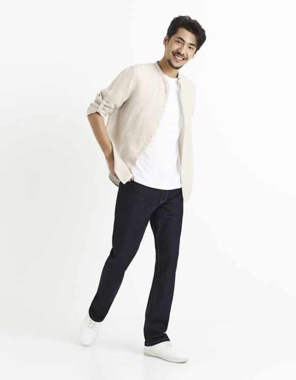 Chemise regular col mao 100% lin