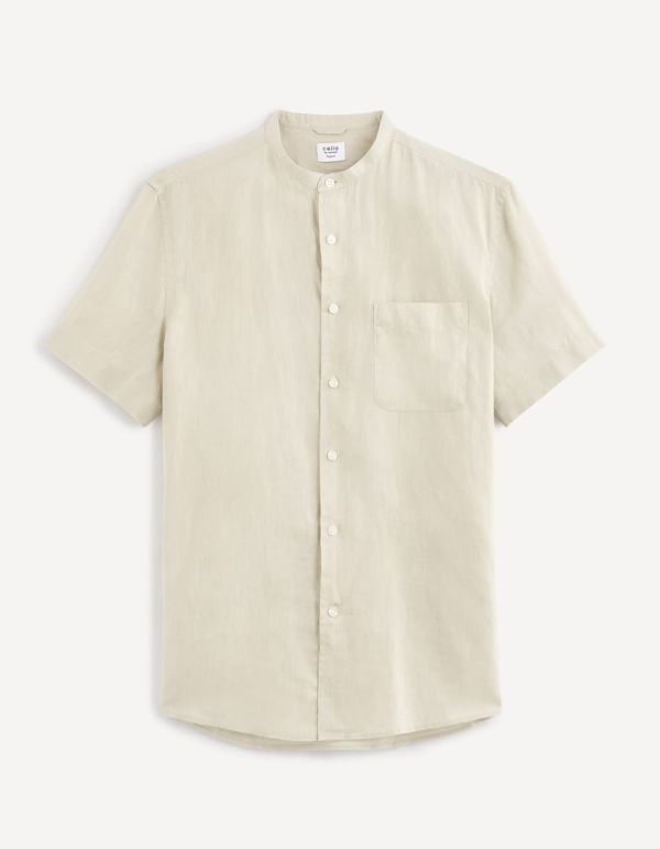 Chemise regular col mao 100% lin