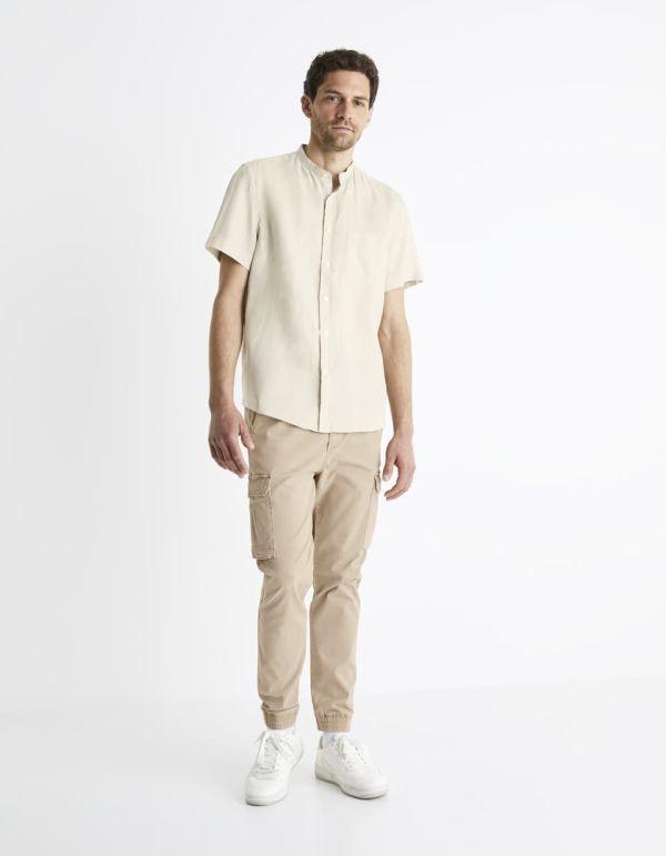 Chemise regular col mao 100% lin