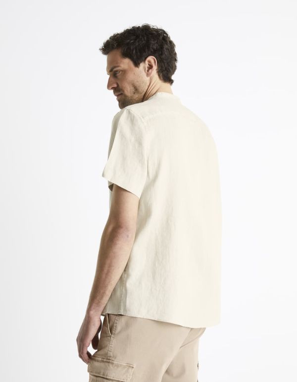 Chemise regular col mao 100% lin