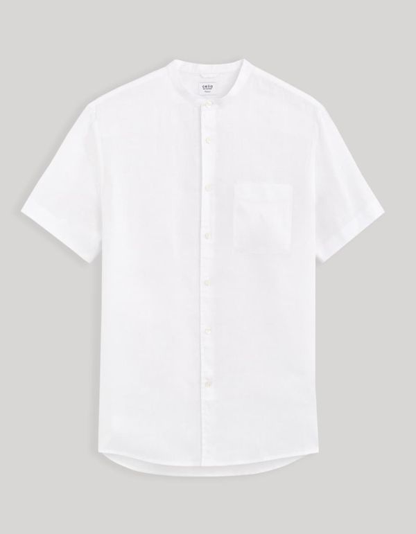 Chemise regular col mao 100% lin