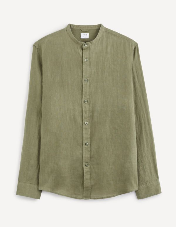 Chemise regular col mao 100% lin