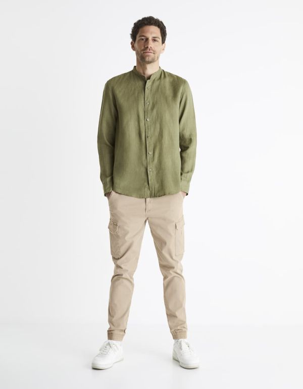 Chemise regular col mao 100% lin