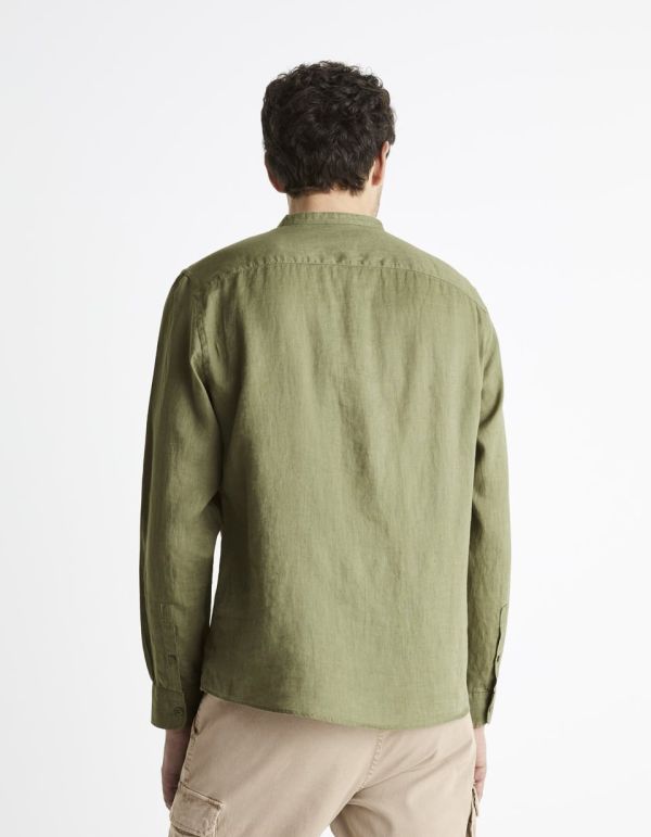 Chemise regular col mao 100% lin