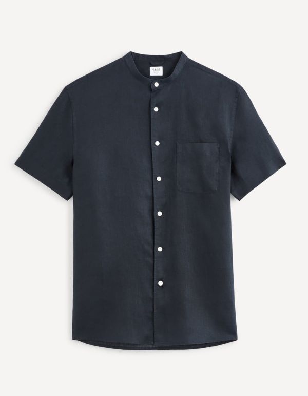 Chemise regular col mao 100% lin