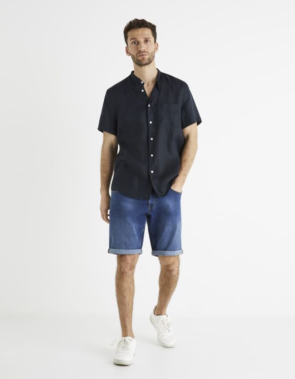 Chemise regular col mao 100% lin