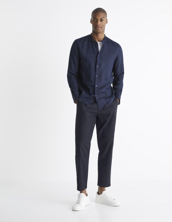 Chemise regular col mao 100% lin